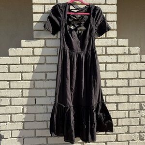 Free People Lace Up Tie Back Midi Dress w/ Sweetheart Neckline in Black- Size XS